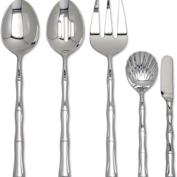 5-Piece Bamboo Shaped Hostess Set, 18/8 Stainless Steel Silverware Serving Set, - Picture 2 of 3